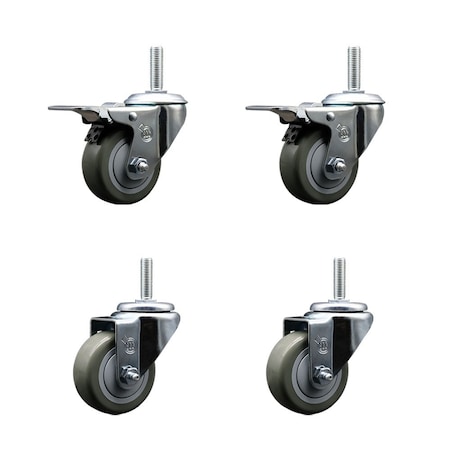 Service Caster 3 Inch Gray Polyurethane Swivel 58 Inch Threaded Stem Caster Set 2 Total Lock Brakes SCC-TSTTL20S314-PPUB-58212-2-S-2